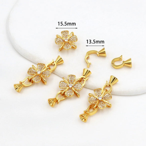 Copper Fourleaf Clover Micropaved Zircon Jewelry Accessories Electroplated Bracelet Necklace Buckle