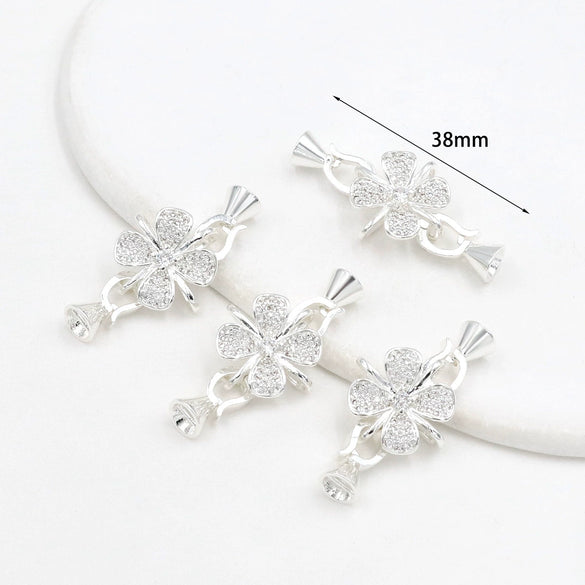 Copper Fourleaf Clover Micropaved Zircon Jewelry Accessories Electroplated Bracelet Necklace Buckle