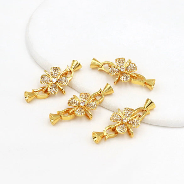 Copper Fourleaf Clover Micropaved Zircon Jewelry Accessories Electroplated Bracelet Necklace Buckle