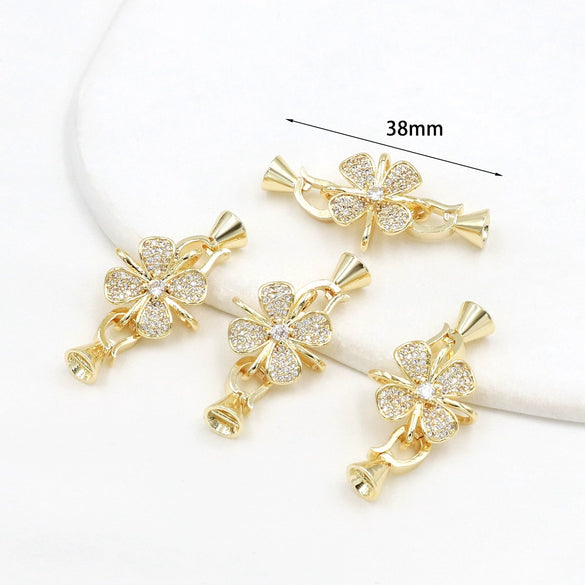 Copper Fourleaf Clover Micropaved Zircon Jewelry Accessories Electroplated Bracelet Necklace Buckle