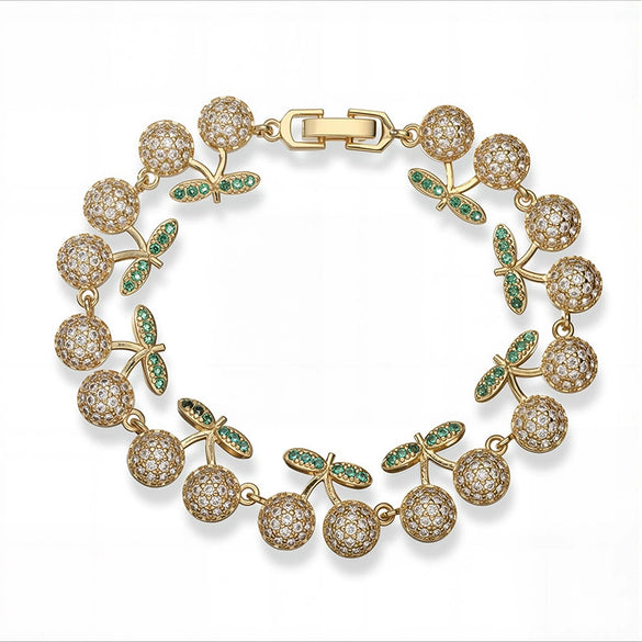 Copper Fruit And Flower Patterned Bracelet With Zirconia For Women