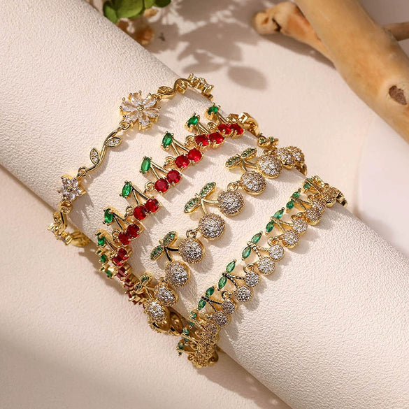 Copper Fruit And Flower Patterned Bracelet With Zirconia For Women
