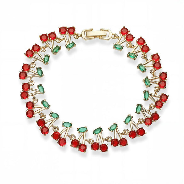 Copper Fruit And Flower Patterned Bracelet With Zirconia For Women