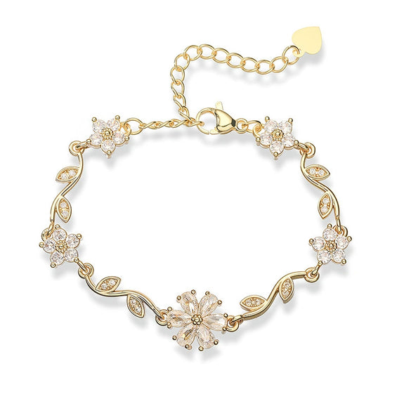 Copper Fruit And Flower Patterned Bracelet With Zirconia For Women