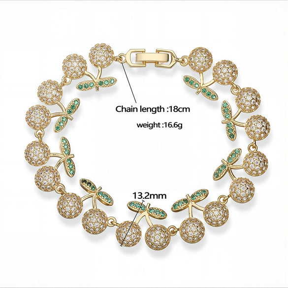 Copper Fruit And Flower Patterned Bracelet With Zirconia For Women