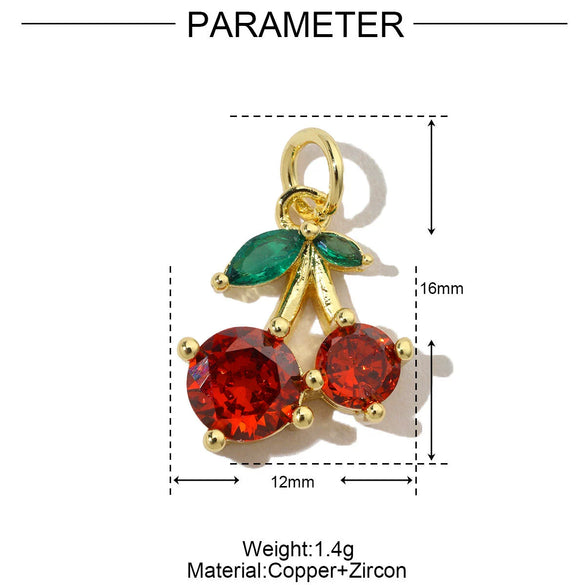 Copper Fruit Cherry Dripping Oil 3D Beaded Pendant Jewelry Accessories For Necklace And Earrings