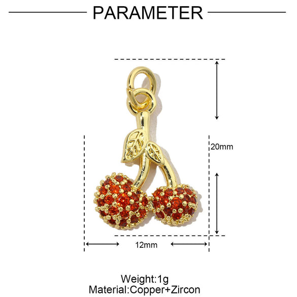 Copper Fruit Cherry Dripping Oil 3D Beaded Pendant Jewelry Accessories For Necklace And Earrings