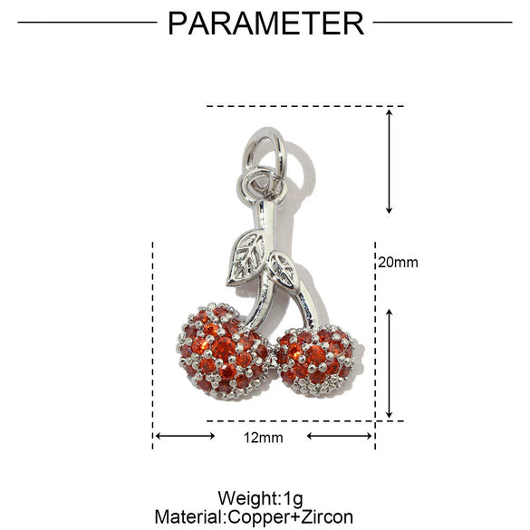 Copper Fruit Cherry Dripping Oil 3D Beaded Pendant Jewelry Accessories For Necklace And Earrings