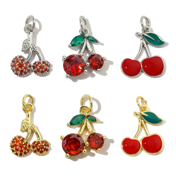 Copper Fruit Cherry Dripping Oil 3D Beaded Pendant Jewelry Accessories For Necklace And Earrings