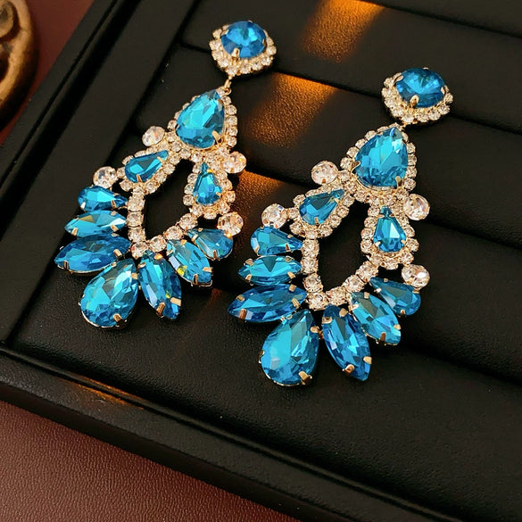 Copper Geometric And Drop Shape Tassel Earrings Set With Diamonds For Women