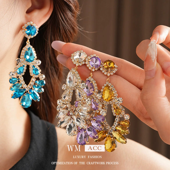 Copper Geometric And Drop Shape Tassel Earrings Set With Diamonds For Women