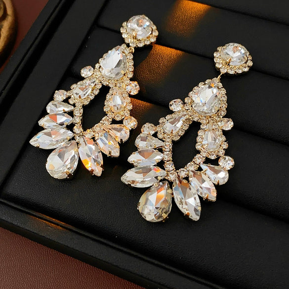 Copper Geometric And Drop Shape Tassel Earrings Set With Diamonds For Women