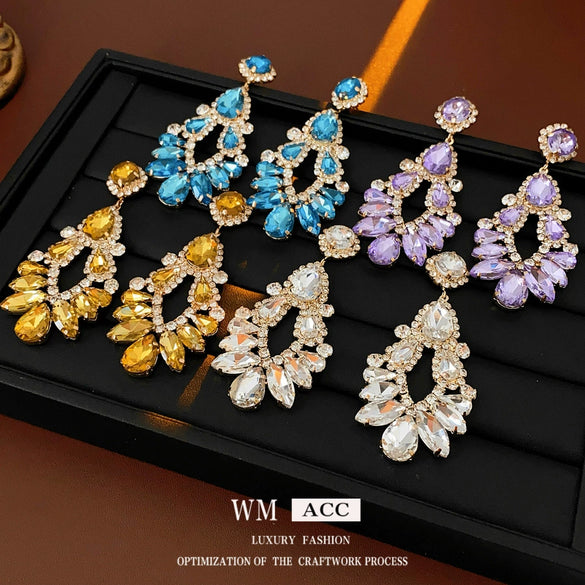Copper Geometric And Drop Shape Tassel Earrings Set With Diamonds For Women