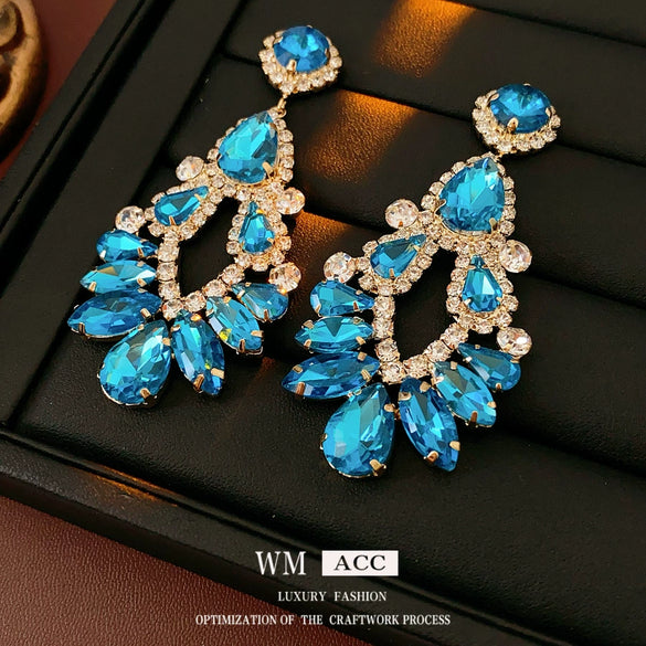 Copper Geometric And Drop Shape Tassel Earrings Set With Diamonds For Women