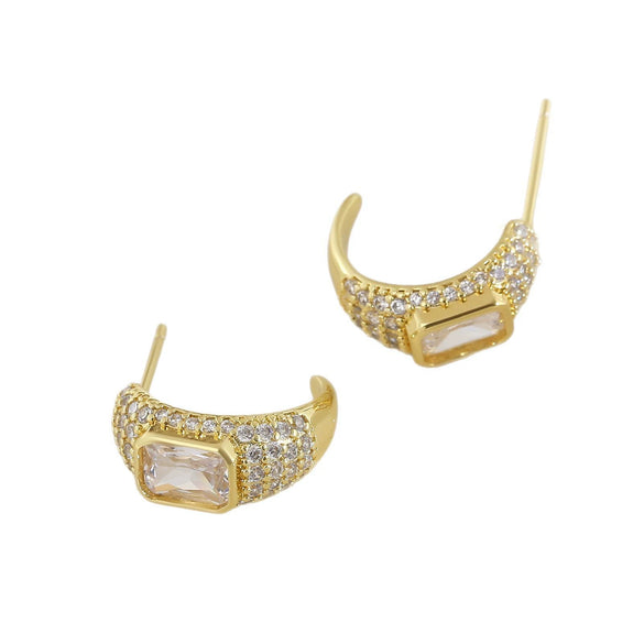 Copper Geometric Cshaped Diamondencrusted Electroplated Women's Earrings