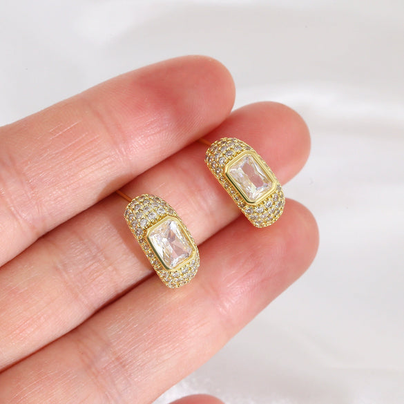 Copper Geometric Cshaped Diamondencrusted Electroplated Women's Earrings