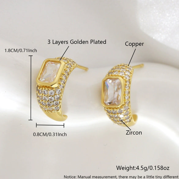 Copper Geometric Cshaped Diamondencrusted Electroplated Women's Earrings
