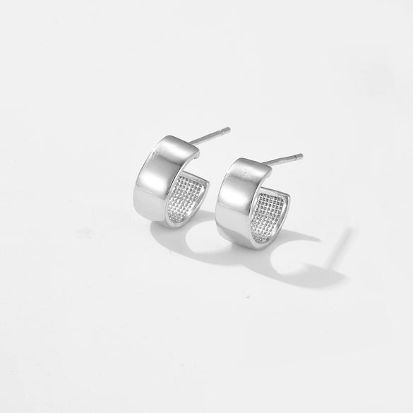Copper Geometric Cshaped Electroplated Platinum 18K Gold Women's Earrings