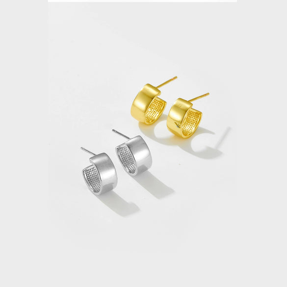 Copper Geometric Cshaped Electroplated Platinum 18K Gold Women's Earrings
