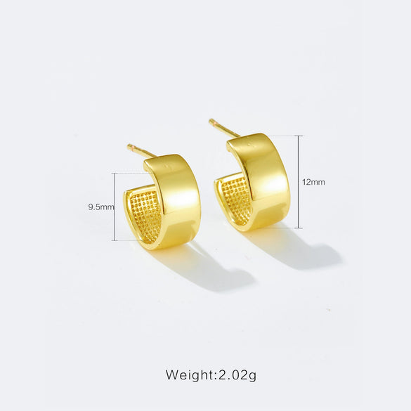 Copper Geometric Cshaped Electroplated Platinum 18K Gold Women's Earrings
