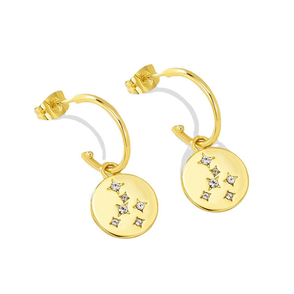Copper Geometric Disc Diamond Star Round Earrings With Electroplating