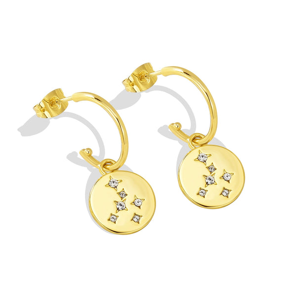 Copper Geometric Disc Diamond Star Round Earrings With Electroplating