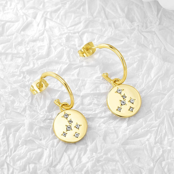 Copper Geometric Disc Diamond Star Round Earrings With Electroplating