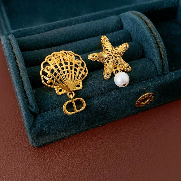 Copper Geometric Electroplated Women's Shell Starfish Earrings