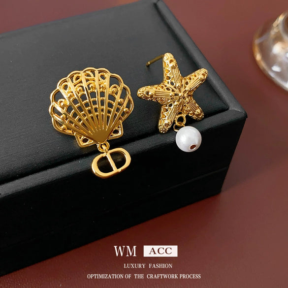 Copper Geometric Electroplated Women's Shell Starfish Earrings