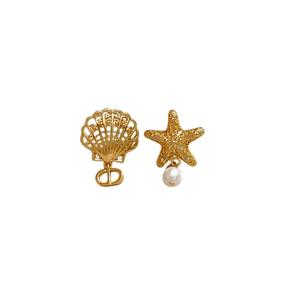Copper Geometric Electroplated Women's Shell Starfish Earrings