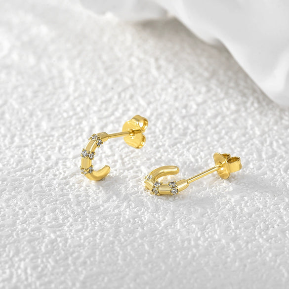 Copper Geometric Female Semiround Diamond Gold Plated Earrings