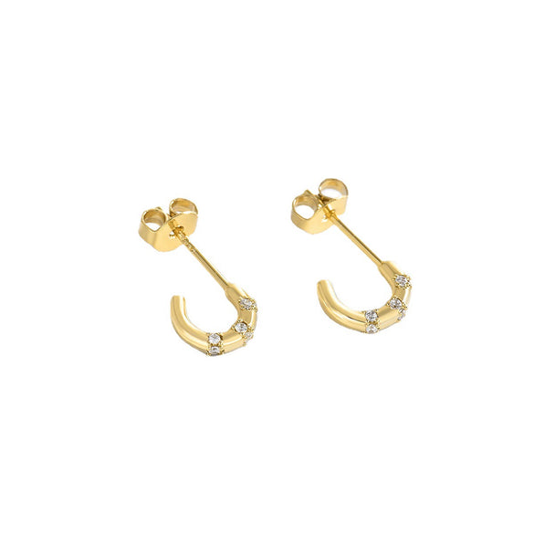 Copper Geometric Female Semiround Diamond Gold Plated Earrings