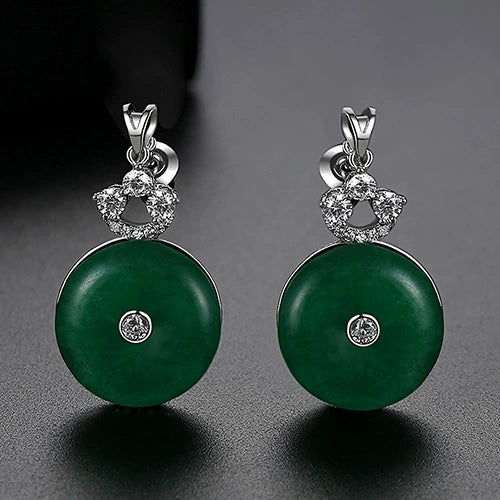 Copper Geometric Green Chalcedony And Zircon Earrings With Electroplated Finish And Safety Back Closure For Women Wholesale