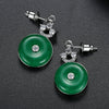 Copper Geometric Green Chalcedony And Zircon Earrings With Electroplated Finish And Safety Back Closure For Women Wholesale