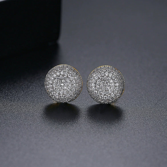 Copper Geometric Half Sphere Earrings With Zircon Crystal Inlay And Electroplated Finish Fashion Jewelry For Women
