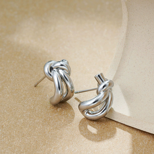 Copper Geometric Knotted Braided Electroplated Unisex Earrings