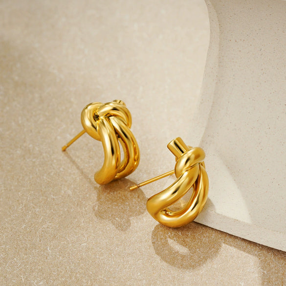 Copper Geometric Knotted Braided Electroplated Unisex Earrings