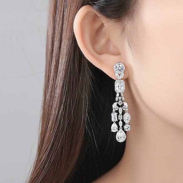Copper Geometric Long Tassel Earrings Electroplated Fashion Earrings For Women Elegant Bridal Banquet Jewelry