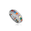 Copper Geometric Micro Inlaid Five Row Colorful Zircon Ring Hip Hop Fashion Statement Ring For Men And Women