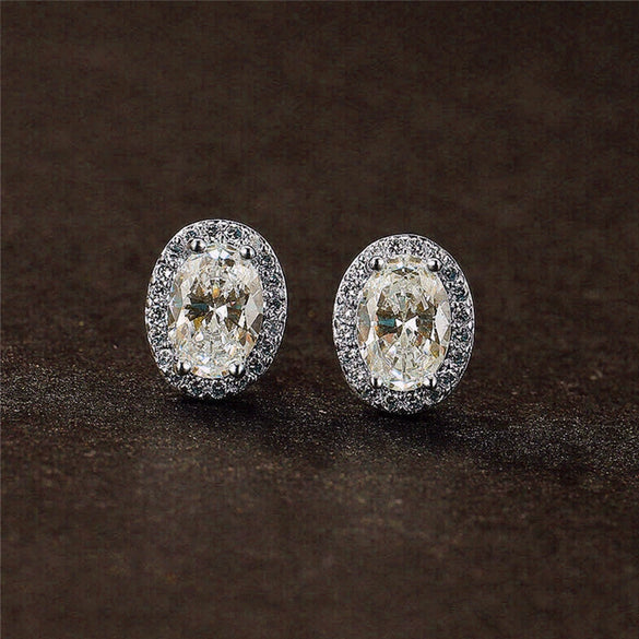 Copper Geometric Oval Pigeon Egg Small Earrings With Diamond Zircon For Women