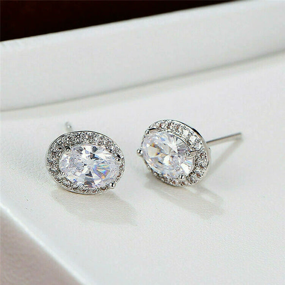Copper Geometric Oval Pigeon Egg Small Earrings With Diamond Zircon For Women