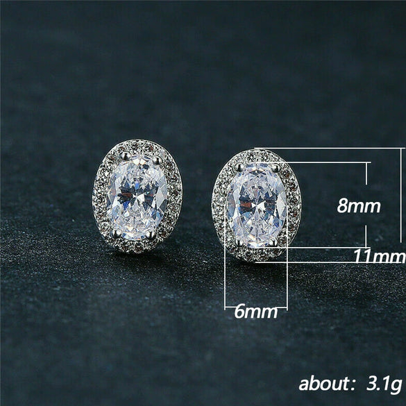 Copper Geometric Oval Pigeon Egg Small Earrings With Diamond Zircon For Women