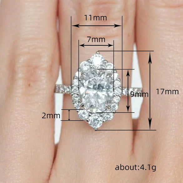Copper Geometric Oval Zircon Inlaid Ring For Women