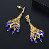 Copper Geometric Peacock Feather Tassel Earrings With Zircon Crystal Accents Creative Fashion Jewelry Set