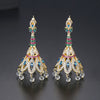 Copper Geometric Peacock Feather Tassel Earrings With Zircon Crystal Accents Creative Fashion Jewelry Set