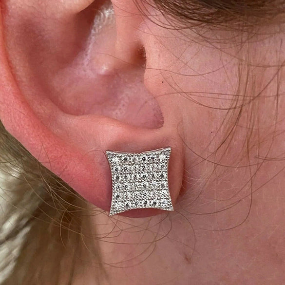 Copper Geometric Rhombus Stud Earrings For Women Elegant Style Zirconia Design