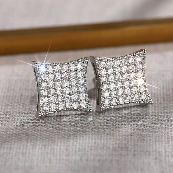 Copper Geometric Rhombus Stud Earrings For Women Elegant Style Zirconia Design