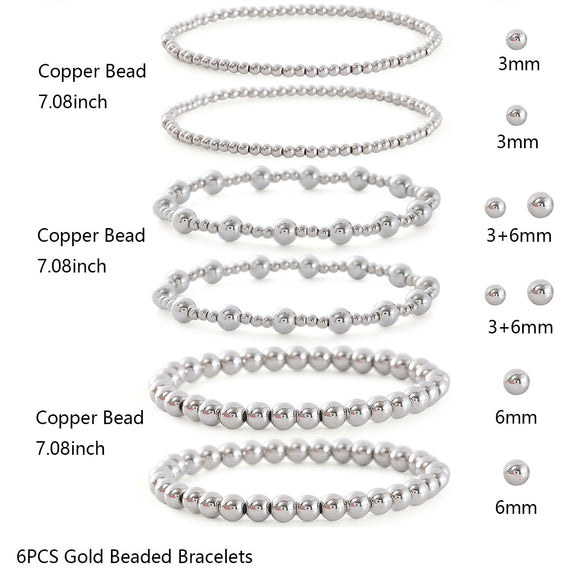 Copper Geometric Round Bead Stacking Elastic Bracelets For Women Purely Handmade Minimalist Jewelry