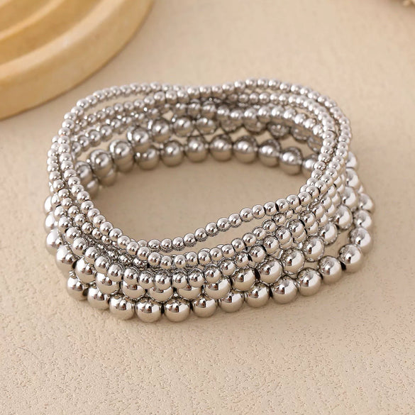 Copper Geometric Round Bead Stacking Elastic Bracelets For Women Purely Handmade Minimalist Jewelry