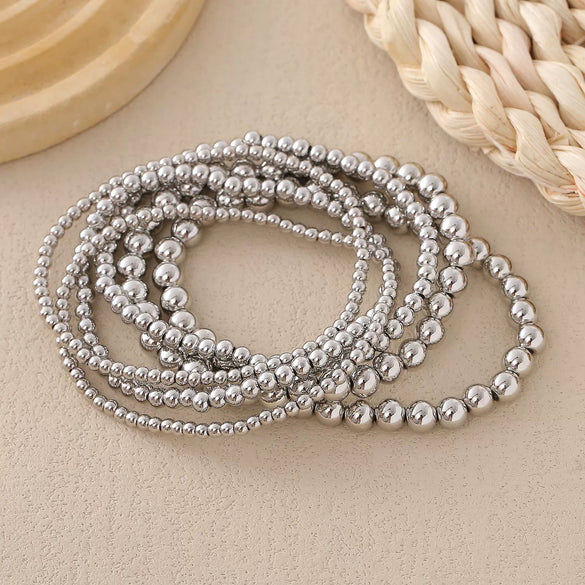 Copper Geometric Round Bead Stacking Elastic Bracelets For Women Purely Handmade Minimalist Jewelry
